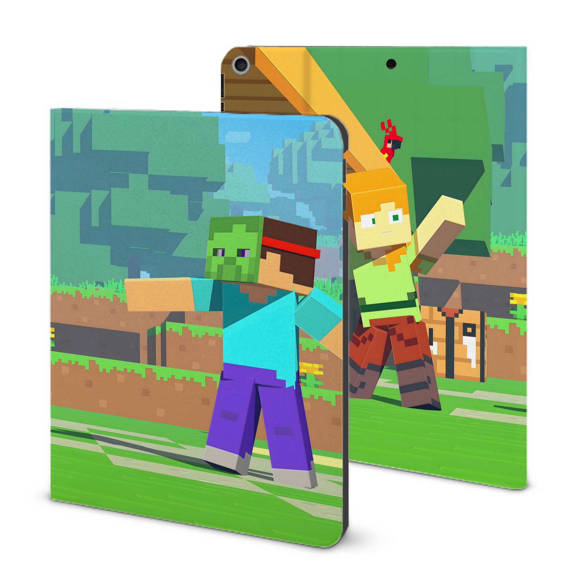 （画像用） マインクラフト ブロックの世界 Minecraft MC Block world IPad ケース ブック型 PUレザー TPU 耐衝撃 軽量 薄型 ペン収納なし 全面保護 IPad 各モデル対応